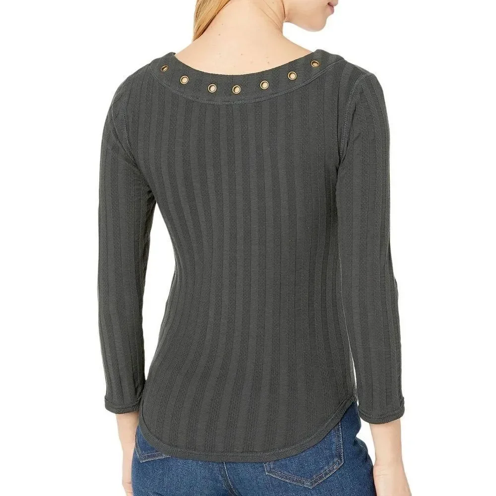 Free People Washed grey Ice Cold Lace-Up‎ Scoop Neck Cotton blend Top Sz S